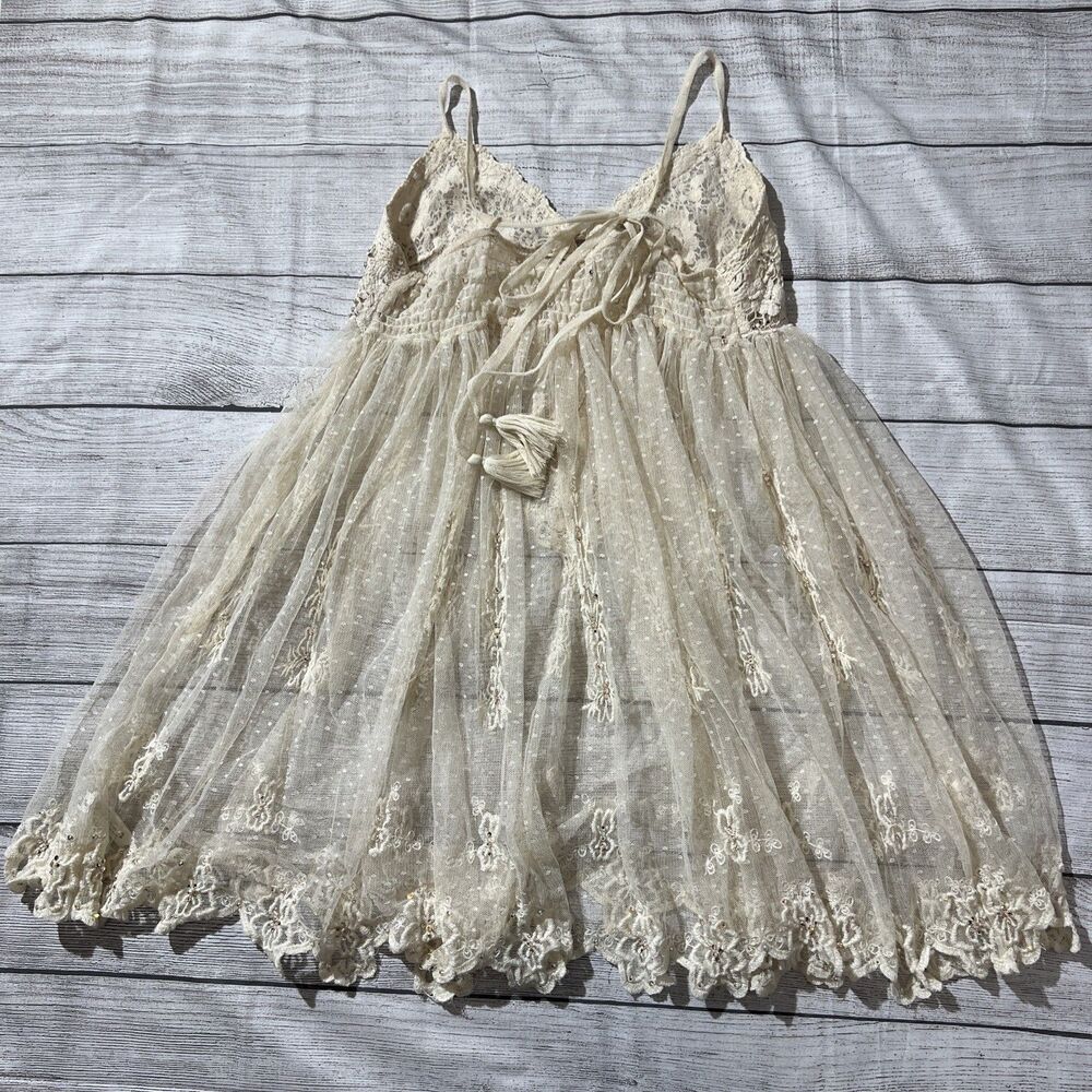 Rare Vintage Free People Say Hello to Heaven Lace Dots Crochet Slip Dress XS - Picture 2 of 13
